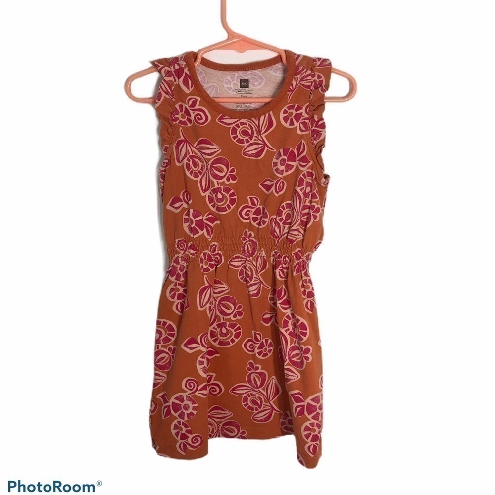 Tea Collection Orange Floral Print Dress Sz 4 Girl